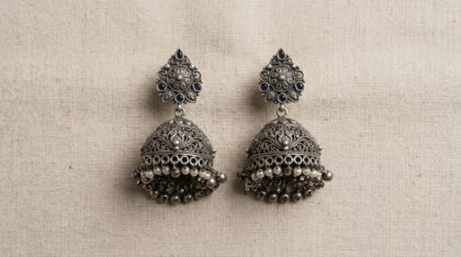 Oxidized Silver Jhumka Earrings
