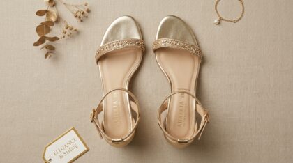 Womens Gold Block Heels