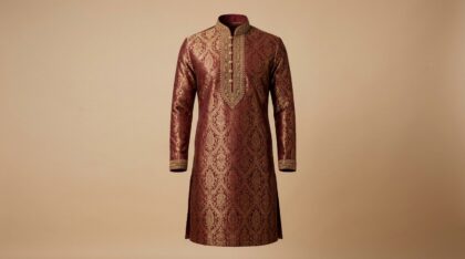 Maroon Brocade Silk Kurta