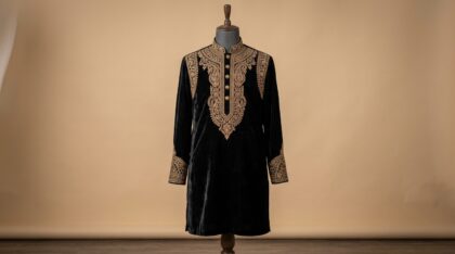 Black Velvet Embroidered Kurta