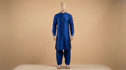 Royal Blue Silk Pathani
