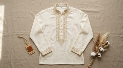 Cream Embroidered Short Kurta