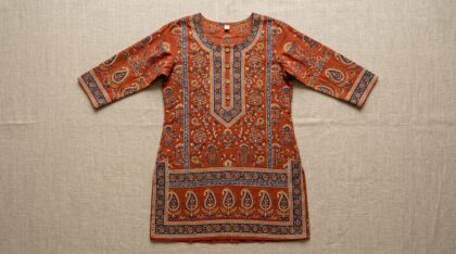 Rust Block-Print Kurta