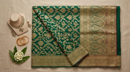 Emerald Banarasi Silk Saree